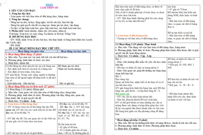 Giáo án Toán 3: Làm tròn số