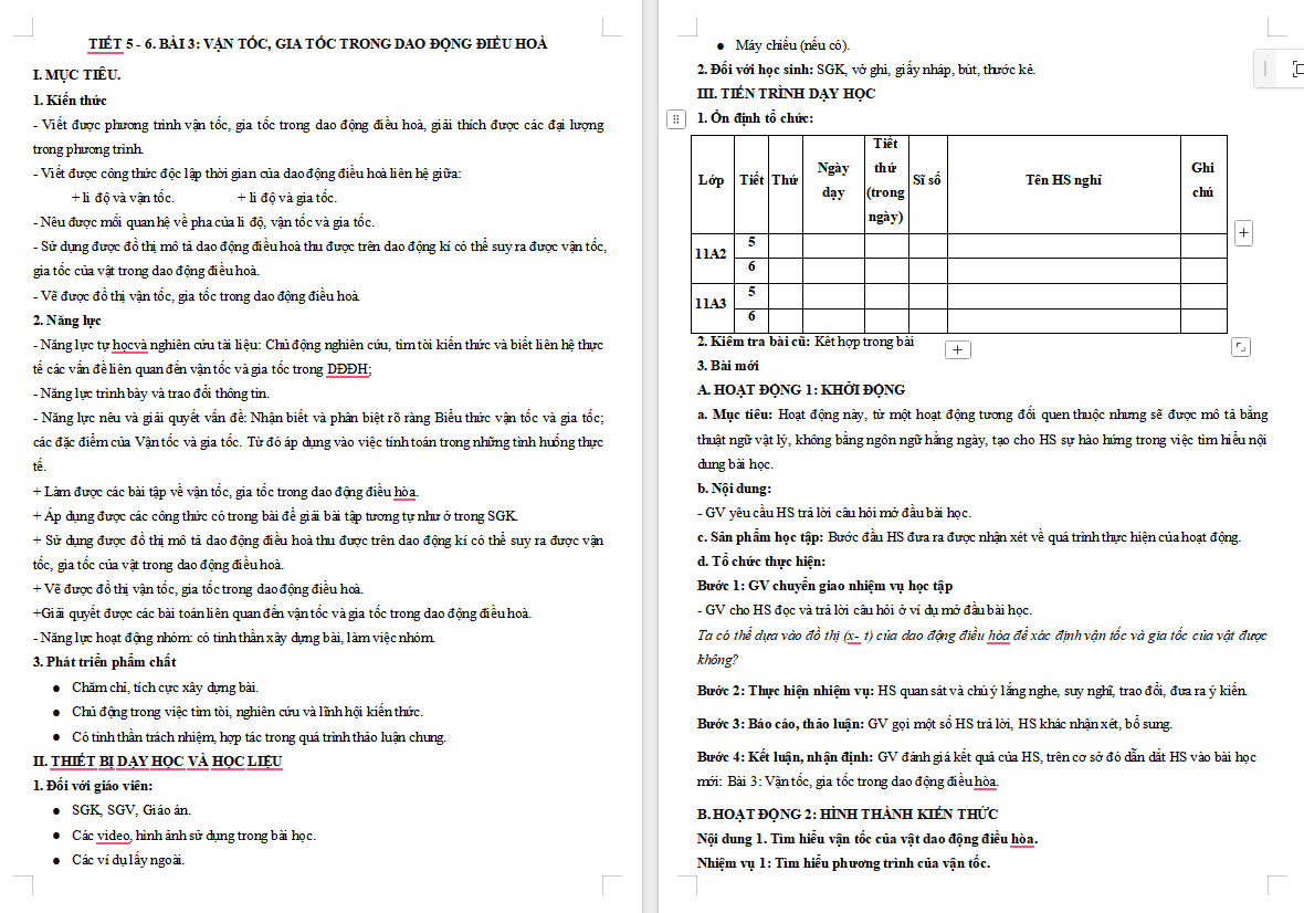 Vận tốc gia tốc trong dao động điều hòa