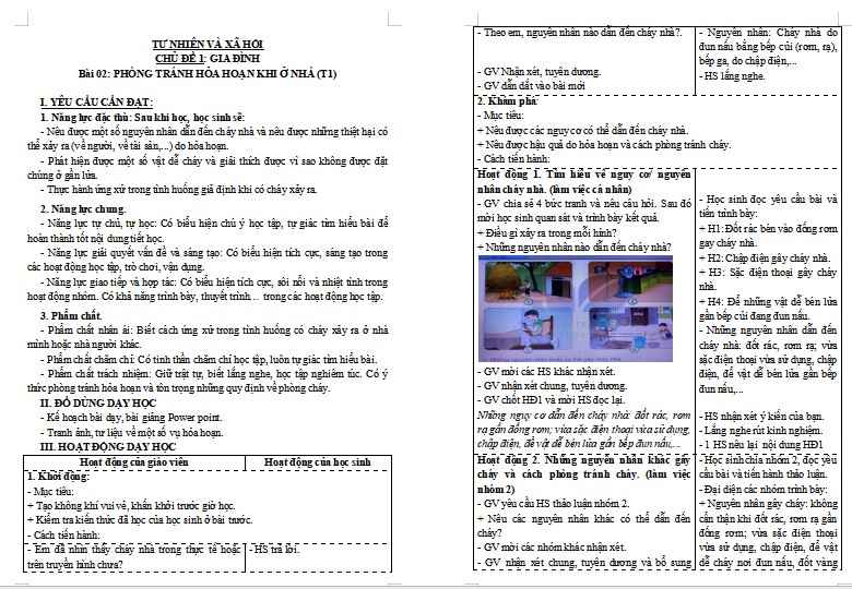 Giáo án Tự nhiên và xã hội 3 Bài 2: Phòng tránh hỏa hoạn khi ở nhà
