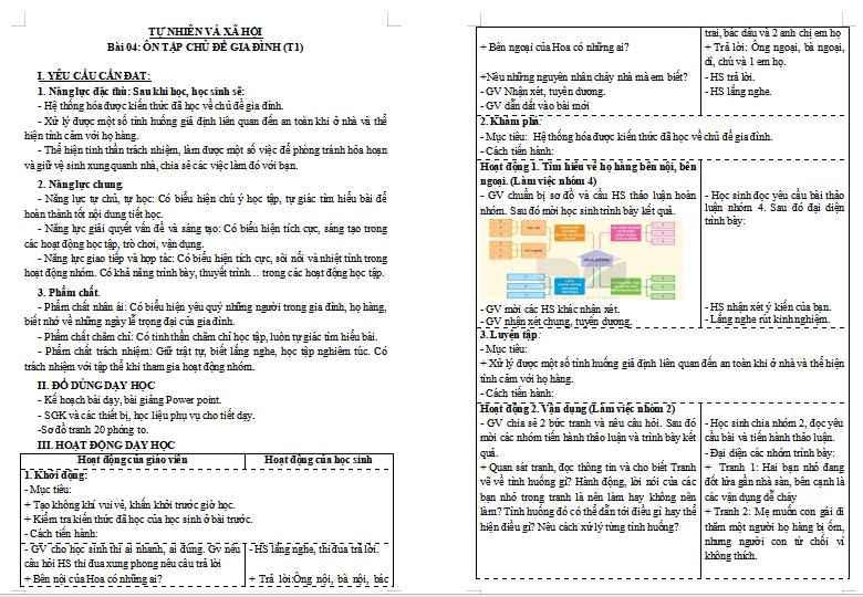 Giáo án Tự nhiên và xã hội 3 Bài 4: Ôn tập chủ đề gia đình