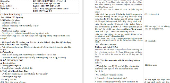 Giáo án Hoạt động trải nghiệm 2 Biết ơn thầy cô