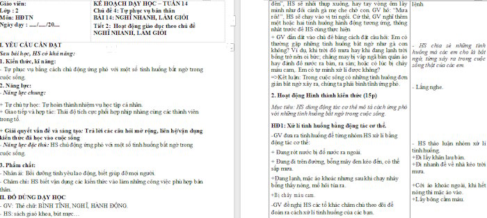Giáo án Hoạt động trải nghiệm 2 Nghĩ nhanh, làm giỏi