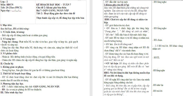 Giáo án Hoạt động trải nghiệm 2 Gọn gàng, ngăn nắp