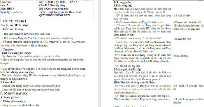 Giáo án Hoạt động trải nghiệm 2 Quý trọng đồng tiền