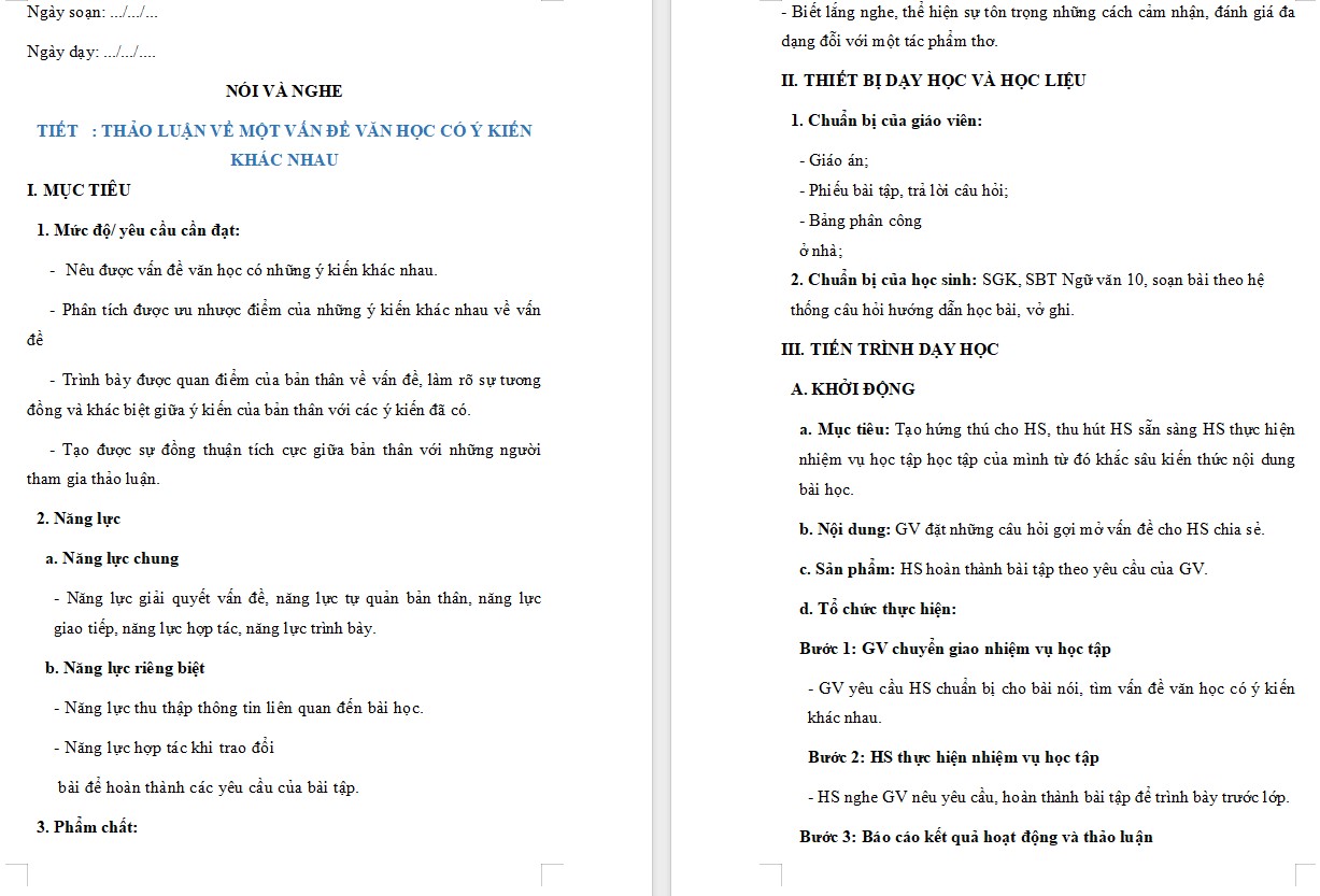 KHBD Ngữ văn 10 Bài Thảo luận về một vấn đề văn học có ý kiến khác nhau