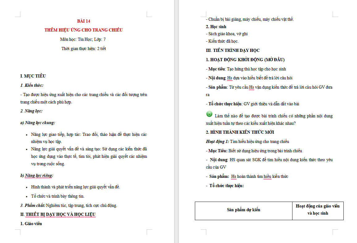 Tin học 7 Bài 14: Thêm hiệu ứng cho trang chiếu