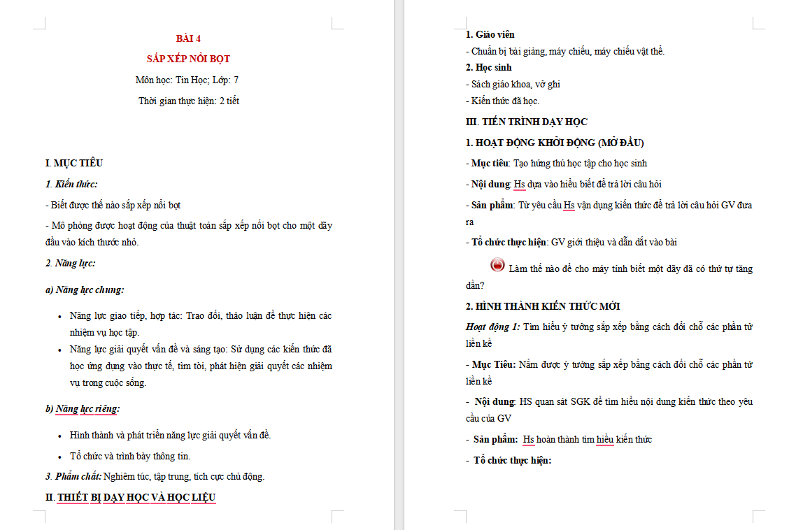 Tin học 7 Bài 4: Sắp xếp nổi bọt