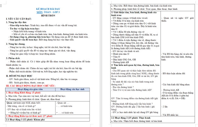 Giáo án Toán 3: Hình tròn