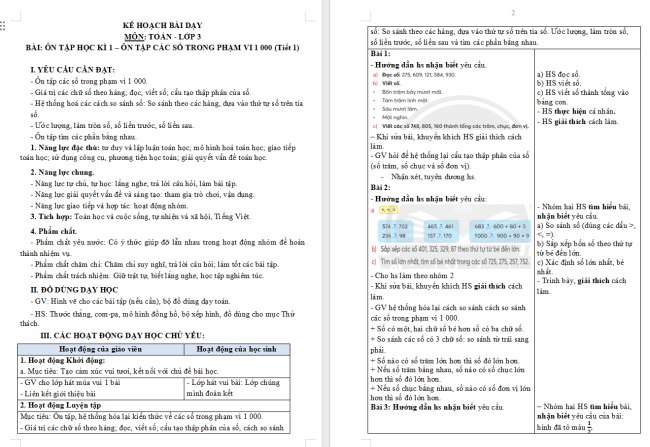 Giáo án Toán 3: Ôn tập các số trong phạm vi 1000