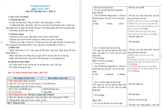 Giáo án Toán 3: Ôn tập các phép tính