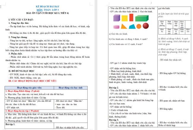 Giáo án Toán 3: Ôn tập hình học và đo lường
