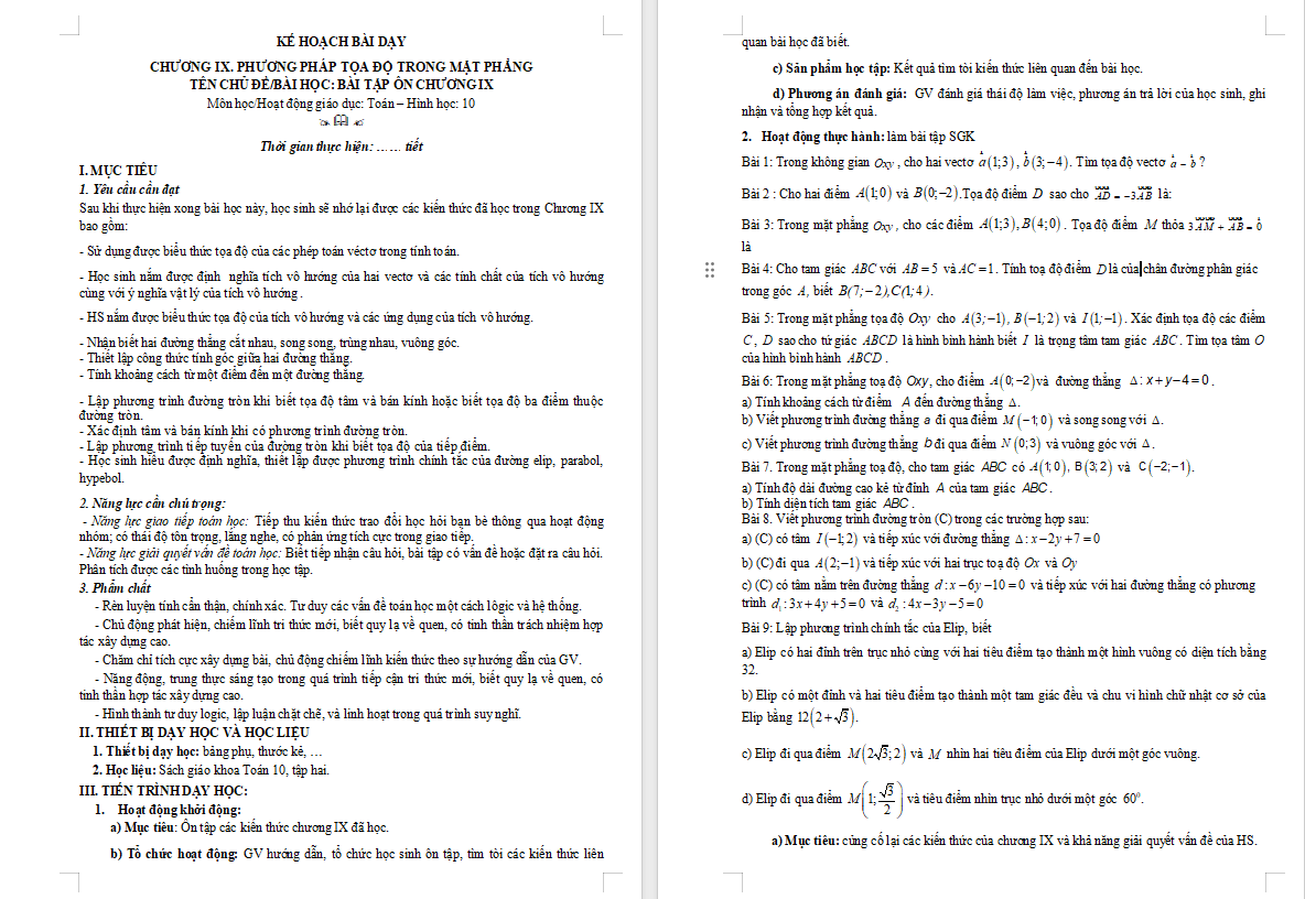 Giáo án PowerPoint Toán 10 Bài tập cuối chương 9 