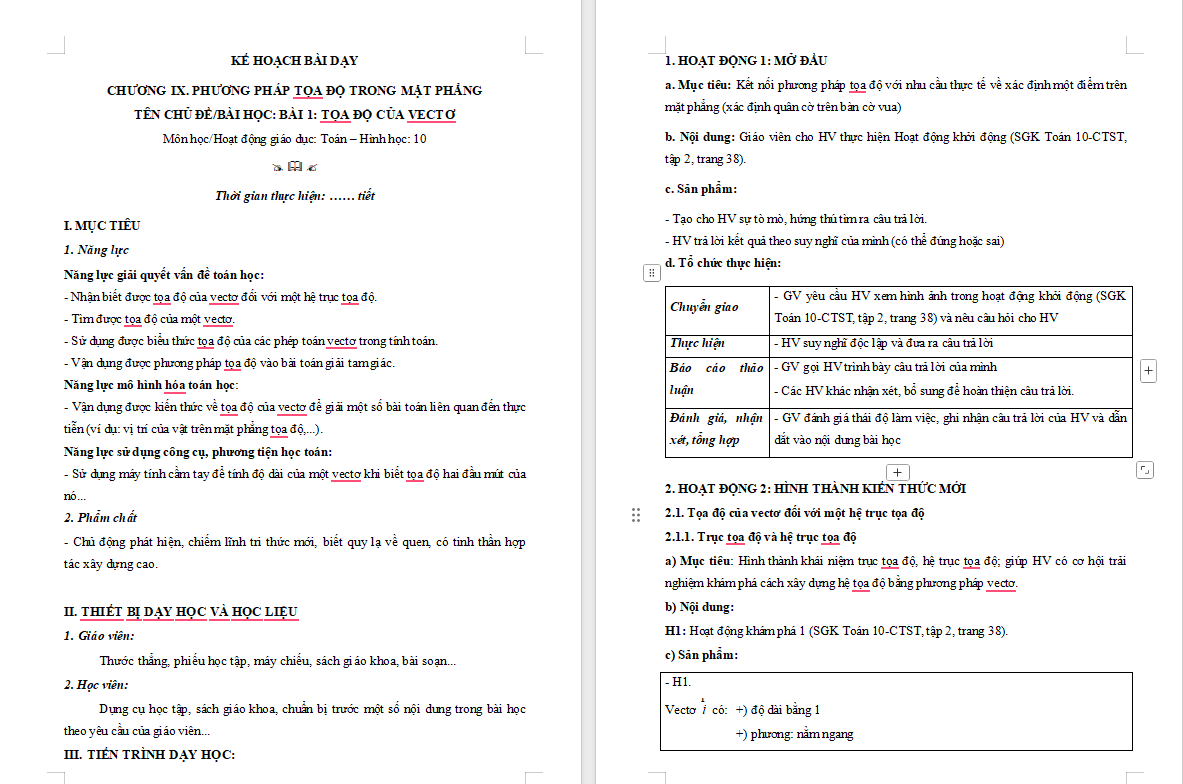  Toạ độ của vectơ