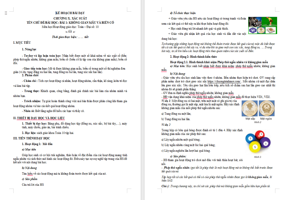  Không gian mẫu và biến cố