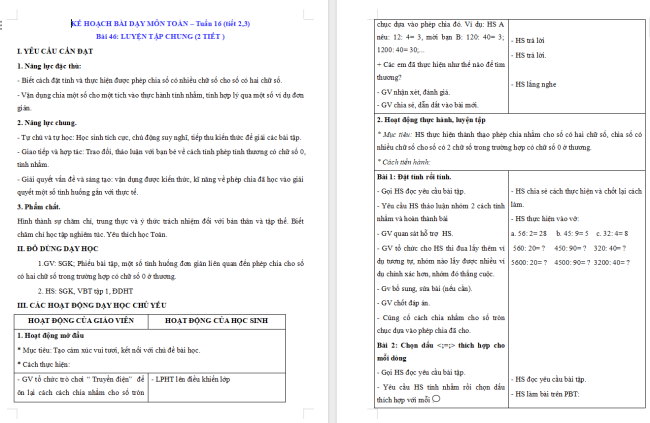 Giáo án Toán 4 Bài 46: Luyện tập chung