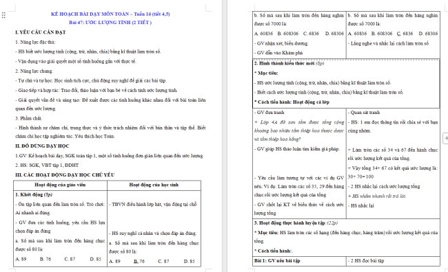 Giáo án Toán 4 Bài 47: Ước lượng tính