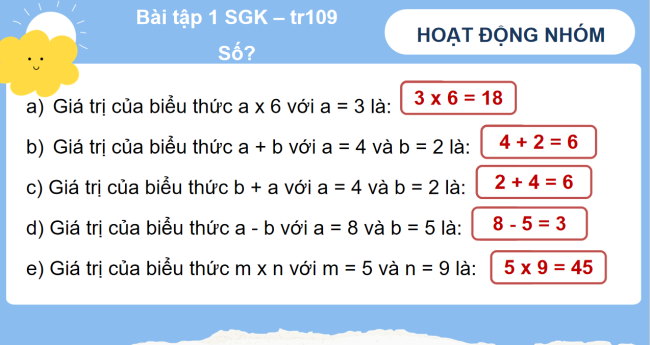 PowerPoint Toán 4 Bài 49: Biểu thức có chứa chữ