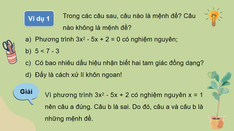 Giáo án Toán 10 Bài 1: Mệnh đề