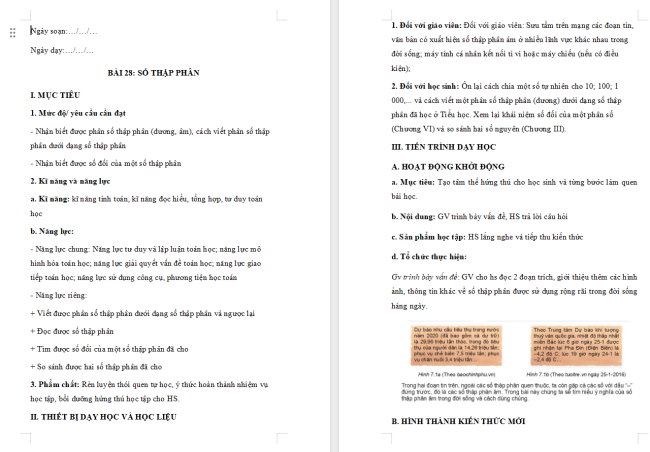 Giáo án Toán 6 Bài 28: Số thập phân