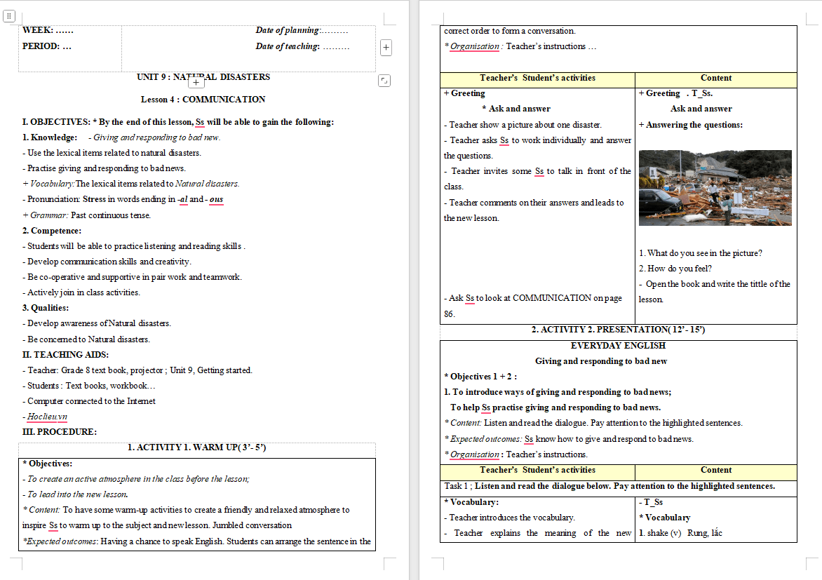 Giáo án Tiếng Anh 8 Unit 9: Communication