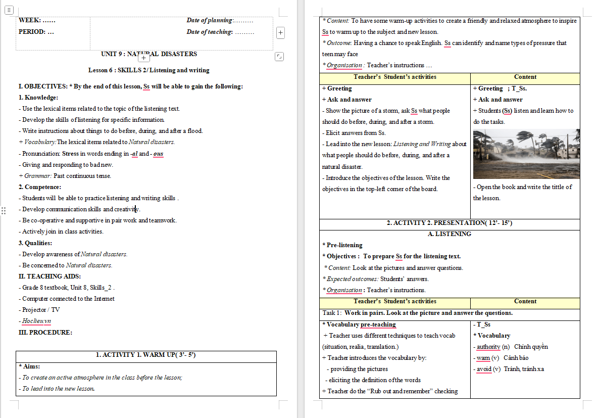 Giáo án Tiếng Anh 8 Unit 9: Skills 2