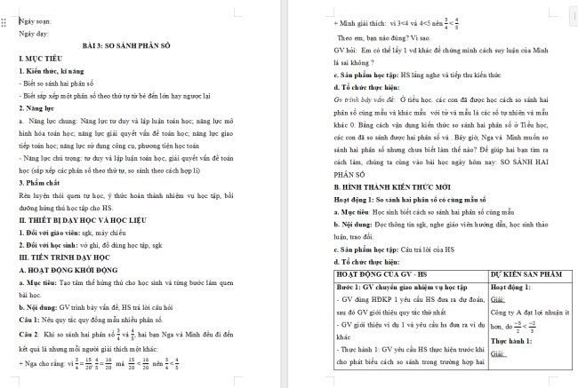 Giáo án Toán 6 Bài 3: So sánh phân số