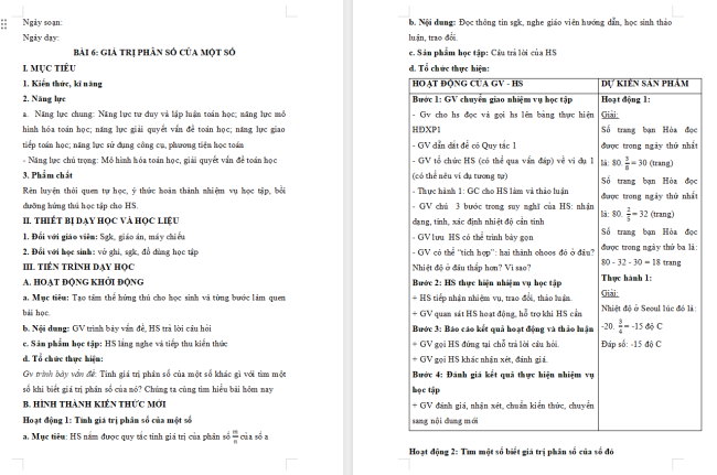 Giáo án Toán 6 Bài 6: Giá trị phân số của một số