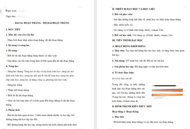 Giáo án Toán 6 Bài 34: Đoạn thẳng. Độ dài đoạn thẳng