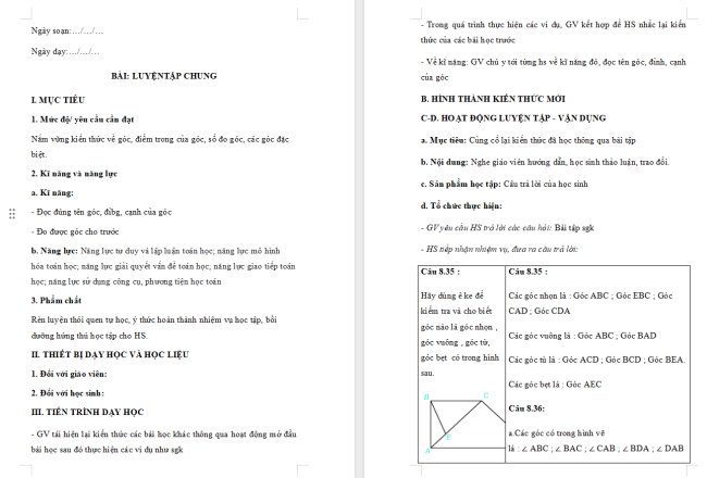 Giáo án Toán 6 Luyện tập chung trang 65