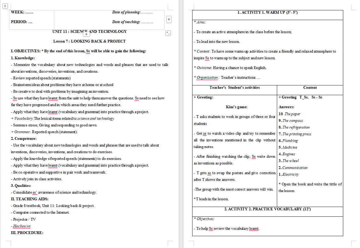 Giáo án PowerPoint Tiếng Anh 8 Unit 11: Looking Back
