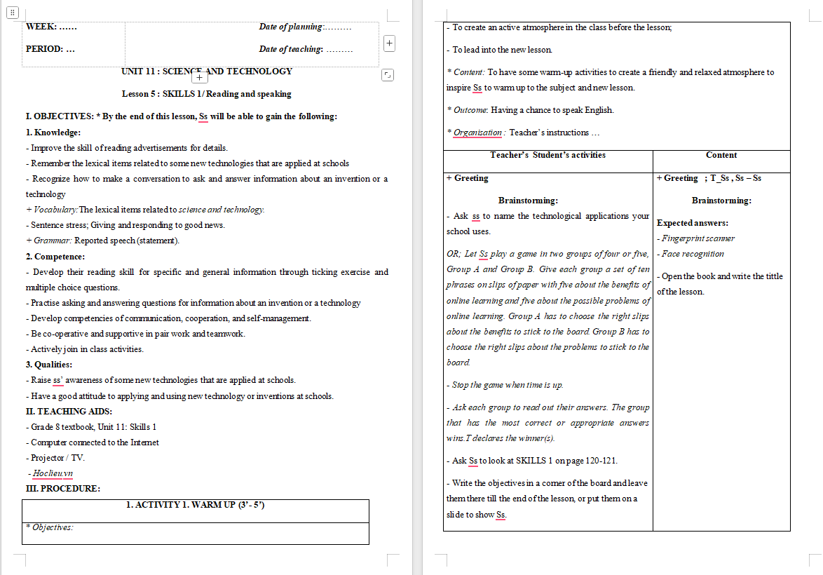 Tiếng Anh 8 Unit 11: Skills 1