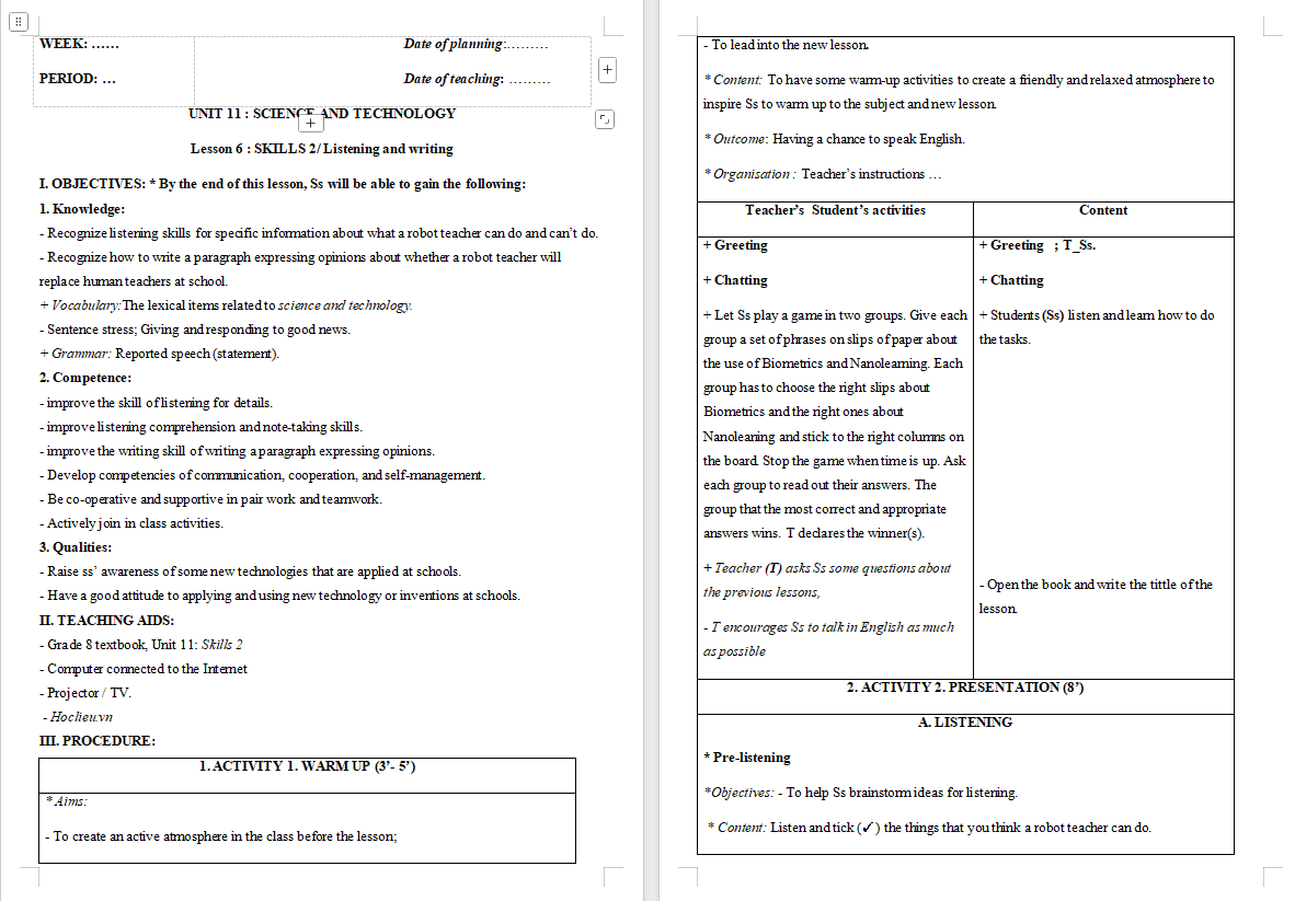 Tiếng Anh 8 Unit 11: Skills 2