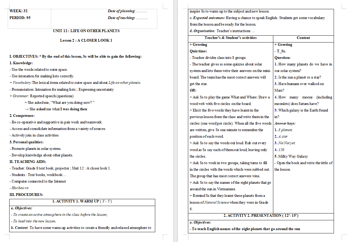 Tiếng Anh 8 Unit 12: A Closer Look 1