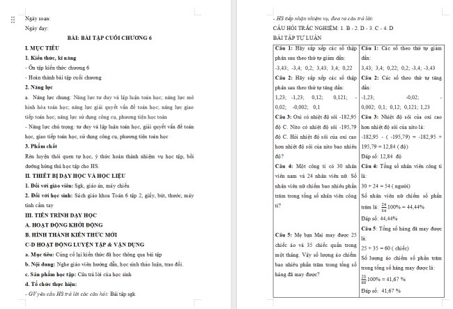 Giáo án Toán 6 Bài tập cuối chương 6