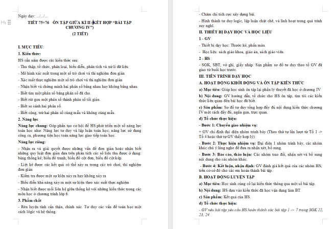 Giáo án Toán 6 Bài tập cuối chương 4