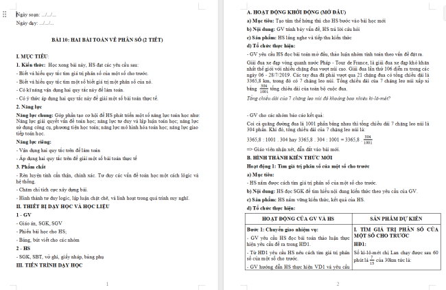 Giáo án Toán 6 Bài 10: Hai bài toán về phân số