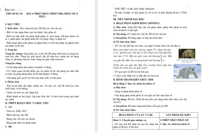 Giáo án Toán 6 Bài 4: Phép nhân, phép chia phân số