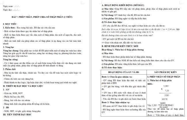 Giáo án Toán 6 Bài 7: Phép nhân, phép chia số thập phân