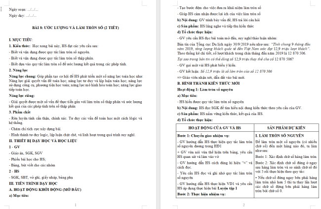 Giáo án Toán 6 Bài 8: Ước lượng và làm tròn số