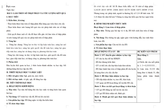 Giáo án Toán 6 Bài 3: Làm tròn số thập phân và ước lượng kết quả