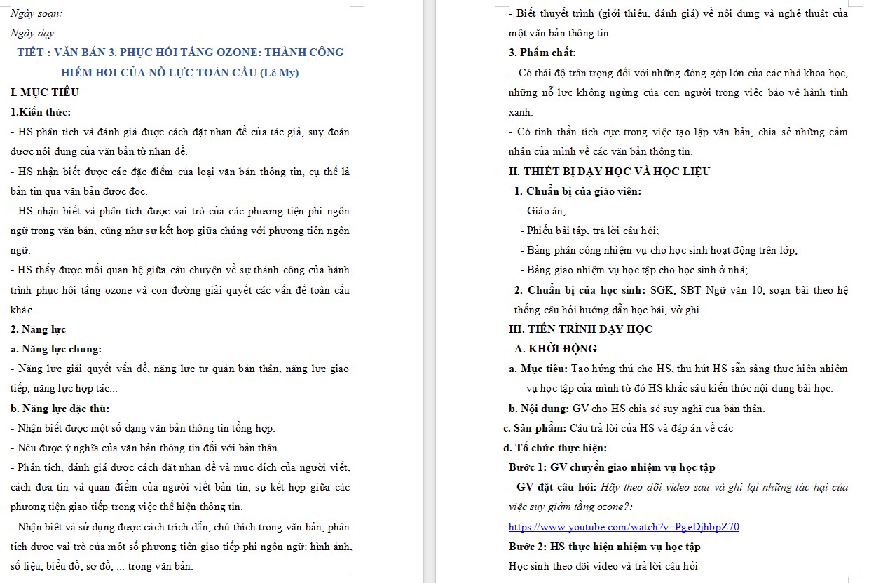 KHBD Ngữ văn 10 Bài Phục hồi tầng ozone: Thành công hiếm hoi của nỗ lực toàn cầu