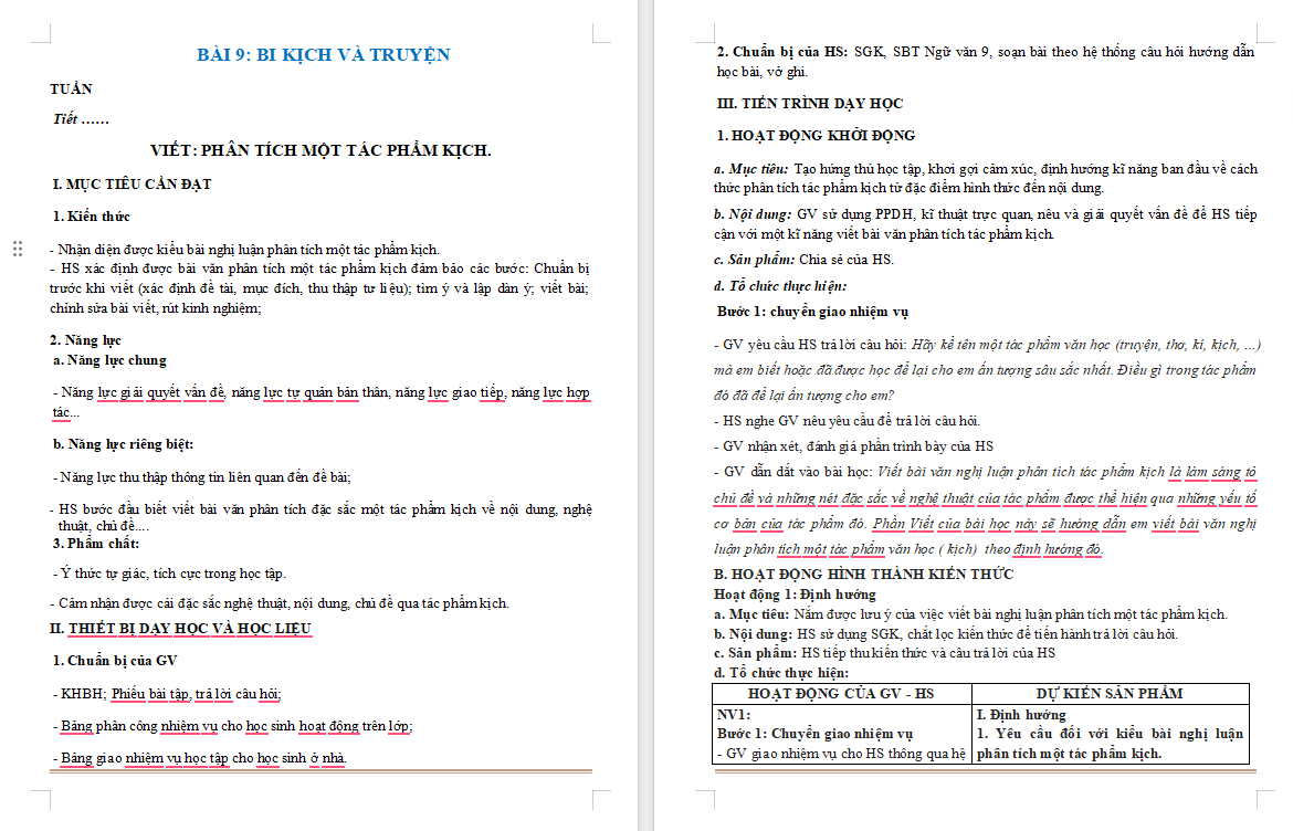 Ngữ văn 9 Bài 9: Phân tích một tác phẩm kịch