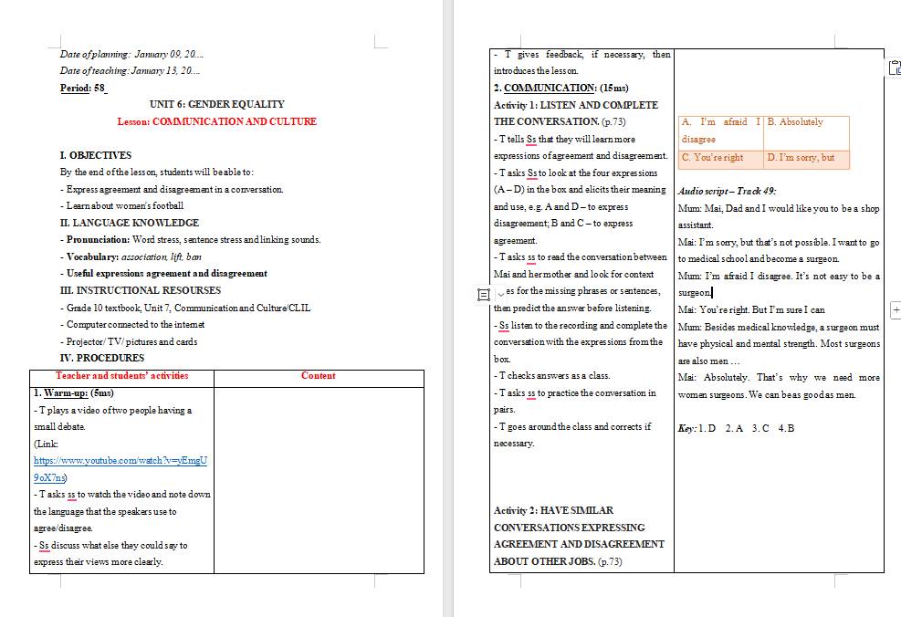 Giáo án Tiếng Anh 10 Unit 6: Communication and Culture
