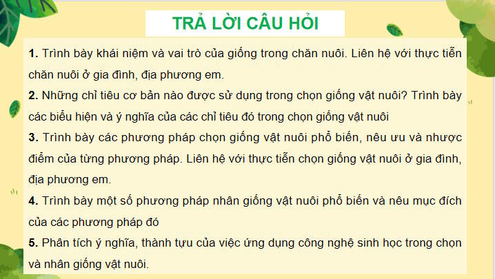 Giáo án Công nghệ Chăn nuôi 11 Ôn tập chương 2