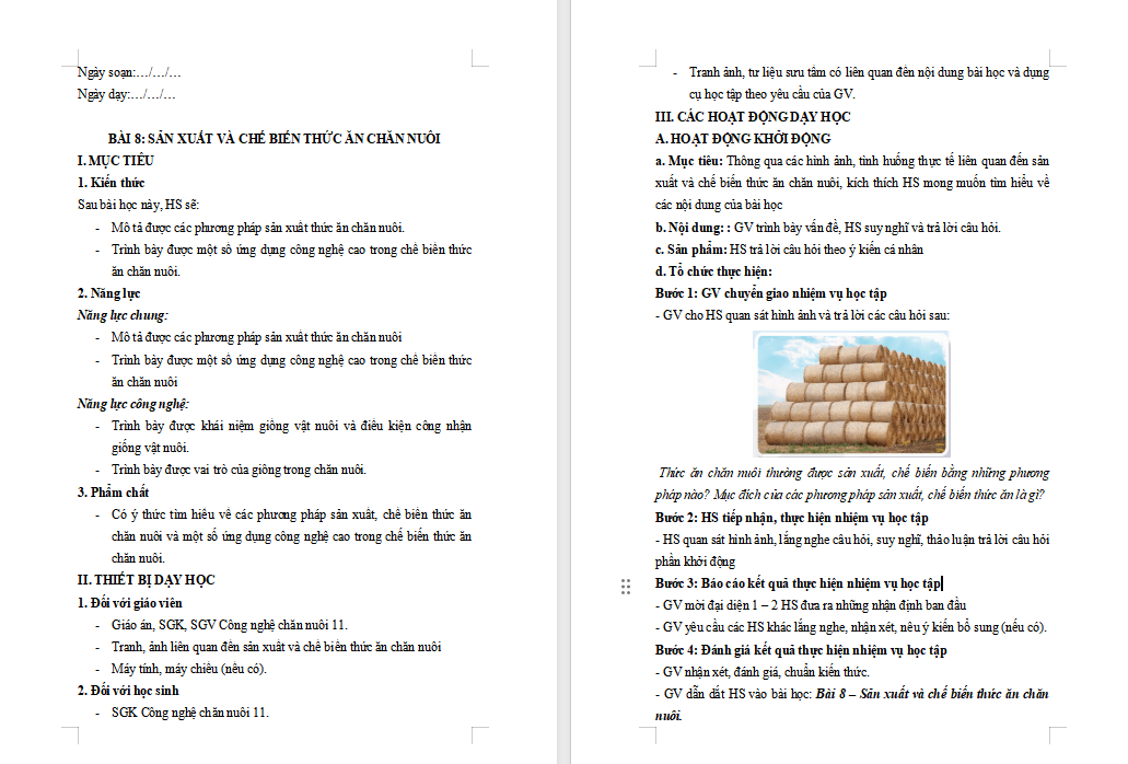 Giáo án PowerPoint Công nghệ Chăn nuôi 11 Bài 8