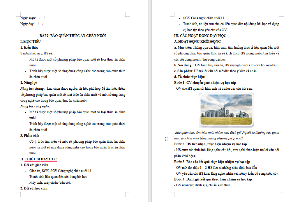 Giáo án PowerPoint Công nghệ Chăn nuôi 11 Bài 9