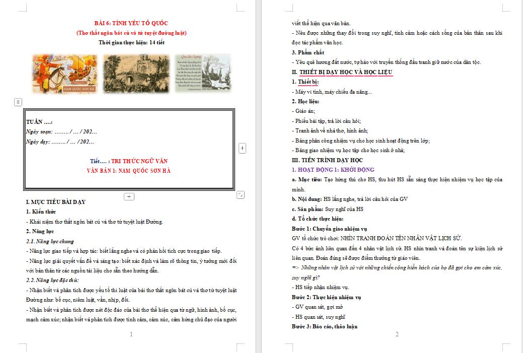 Giáo án Ngữ văn 8 Bài 6: Nam quốc sơn hà