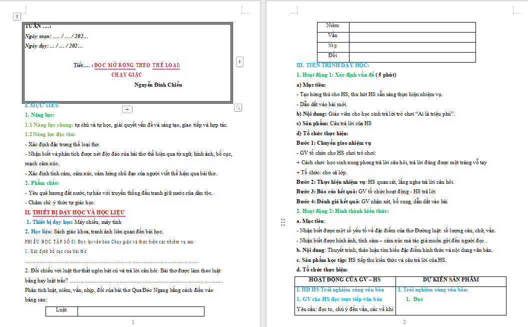 Giáo án Ngữ văn 8 Bài 6: Chạy giặc