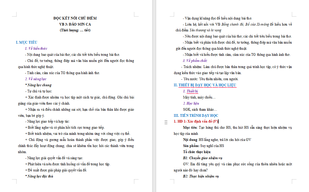 Giáo án Ngữ văn 8 Bài 7: Đảo Sơn Ca