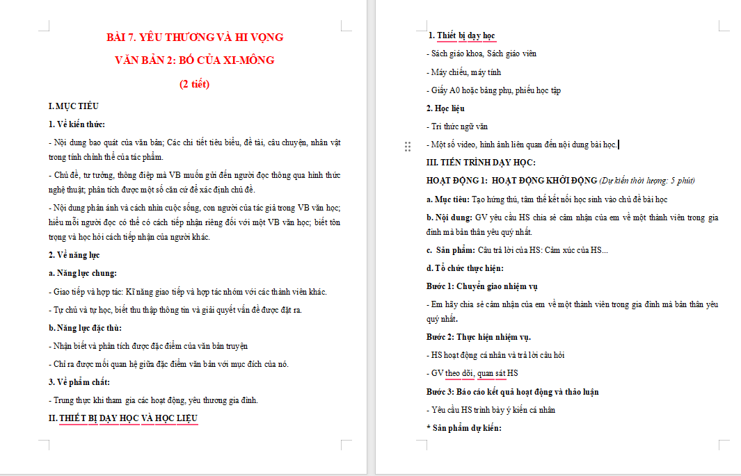 Giáo án Ngữ văn 8 Bài 7: Bố của Xi-mông